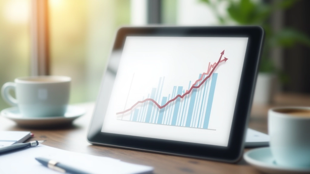 Chart showing investment growth over 20 years with compound interest visualization on tablet screen
